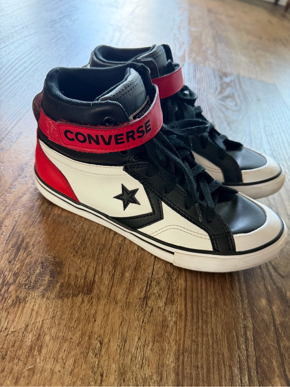 Converse Kids Black White Red High-Top Sneakers with Strap